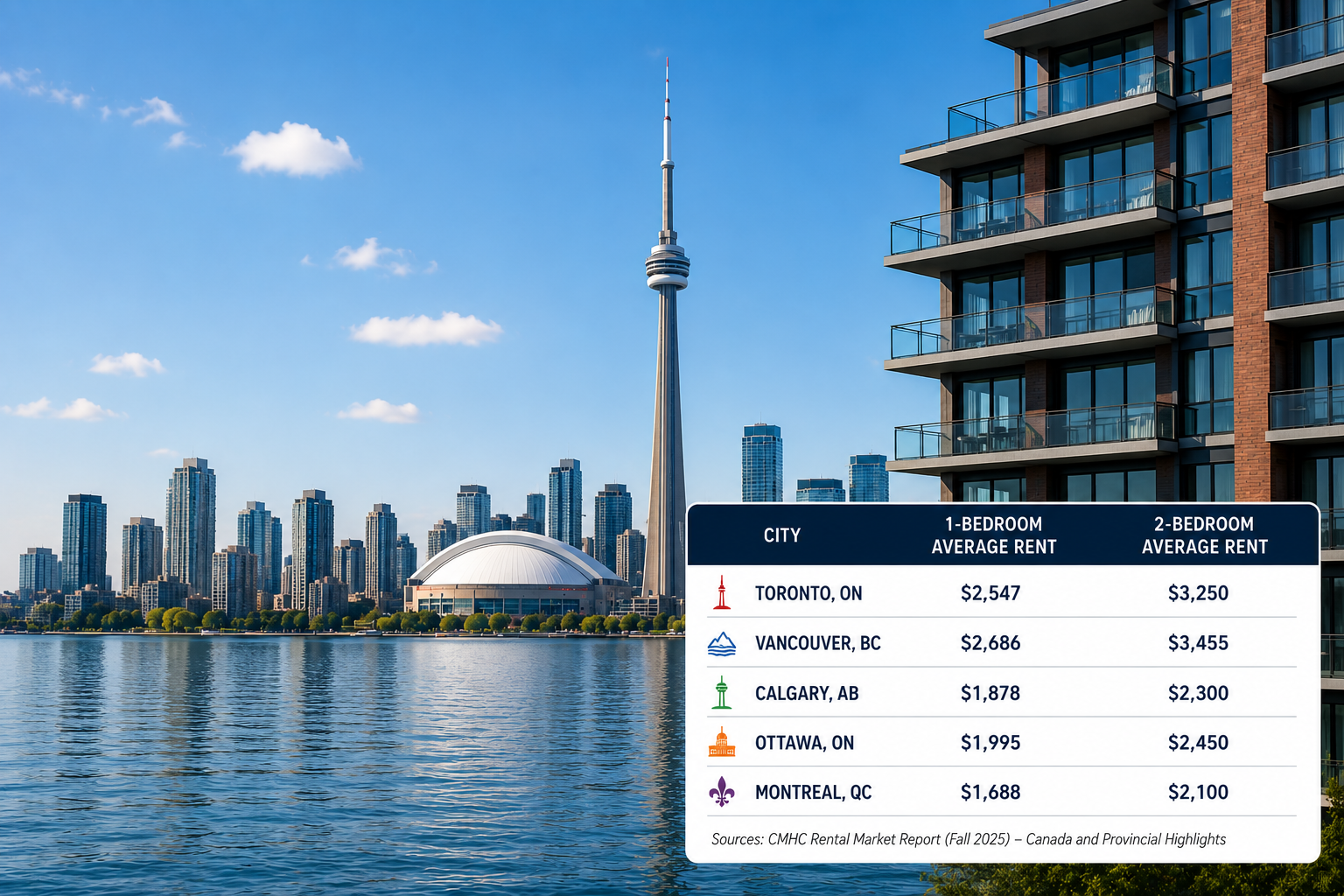 Average rent in Canada in 2026 by city