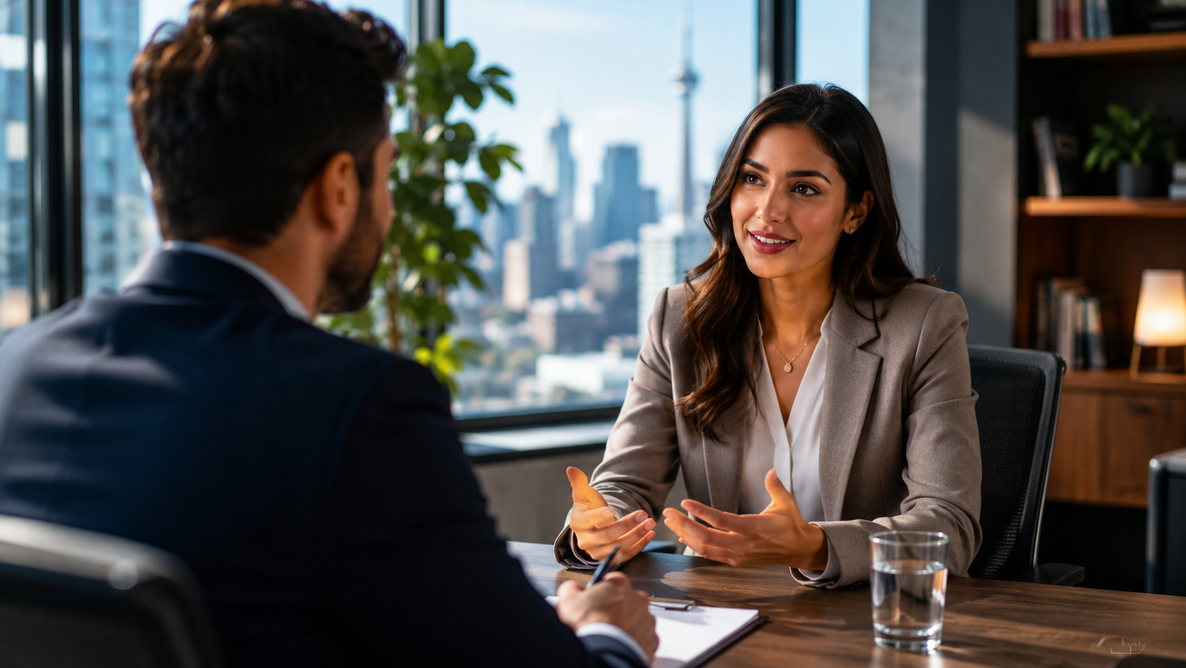 Newcomer attending a professional job interview in Canada