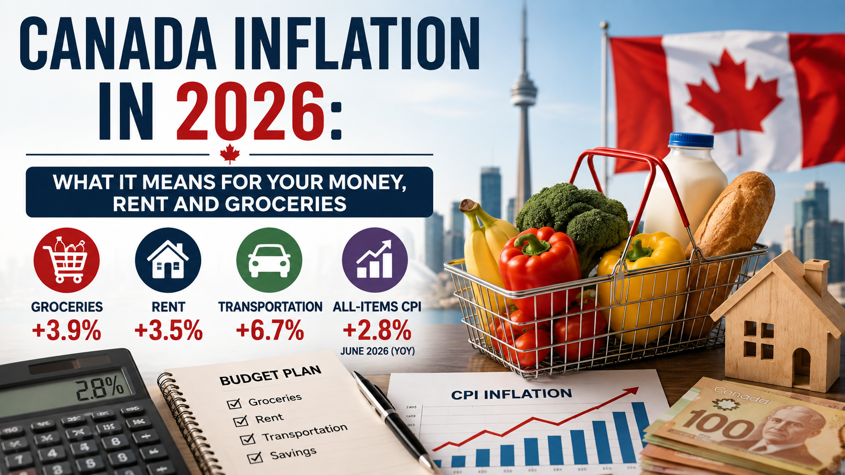 Canada inflation in 2026 showing grocery, rent and transportation costs