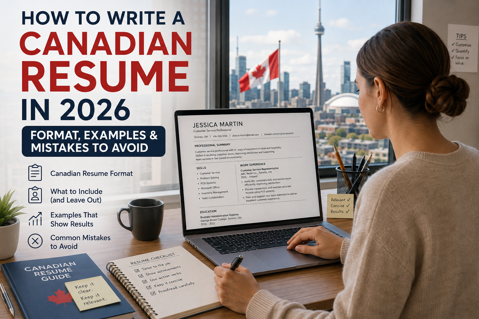 Canadian resume in 2026 with job seeker preparing a professional resume in Toronto