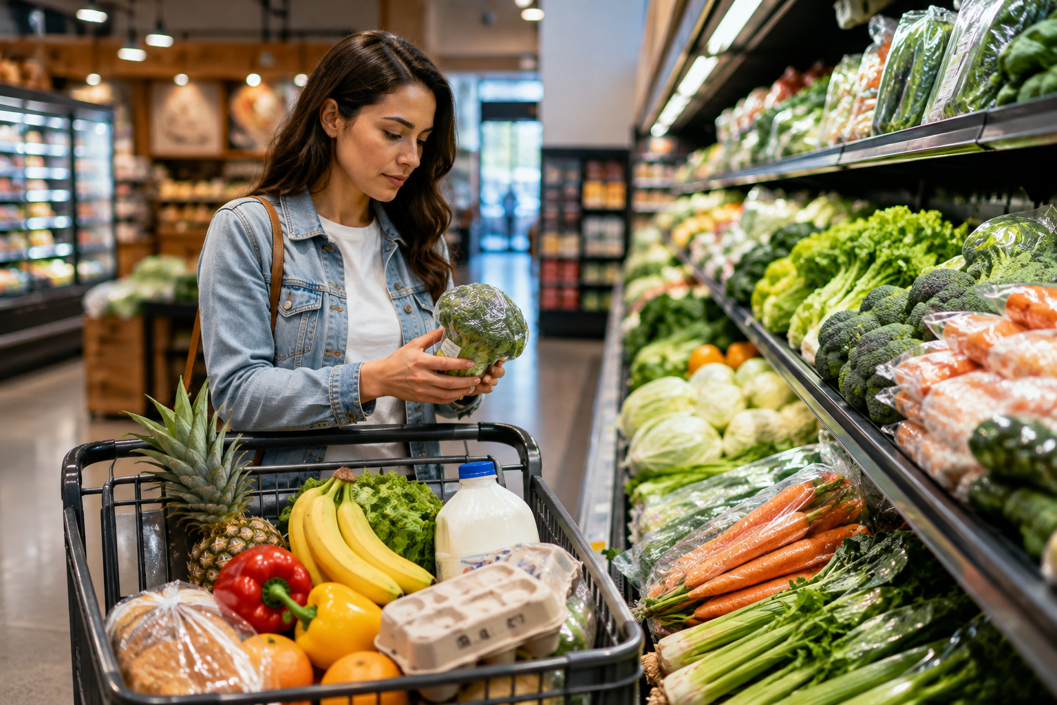 Woman shopping for groceries in a Canadian supermarket in 2026