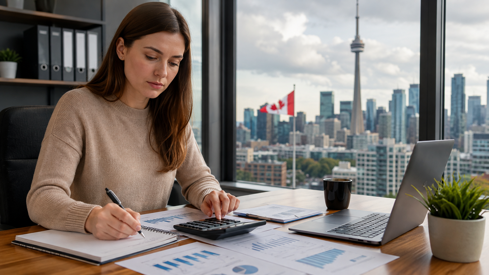 Average salary in Canada in 2026 with worker calculating income and expenses