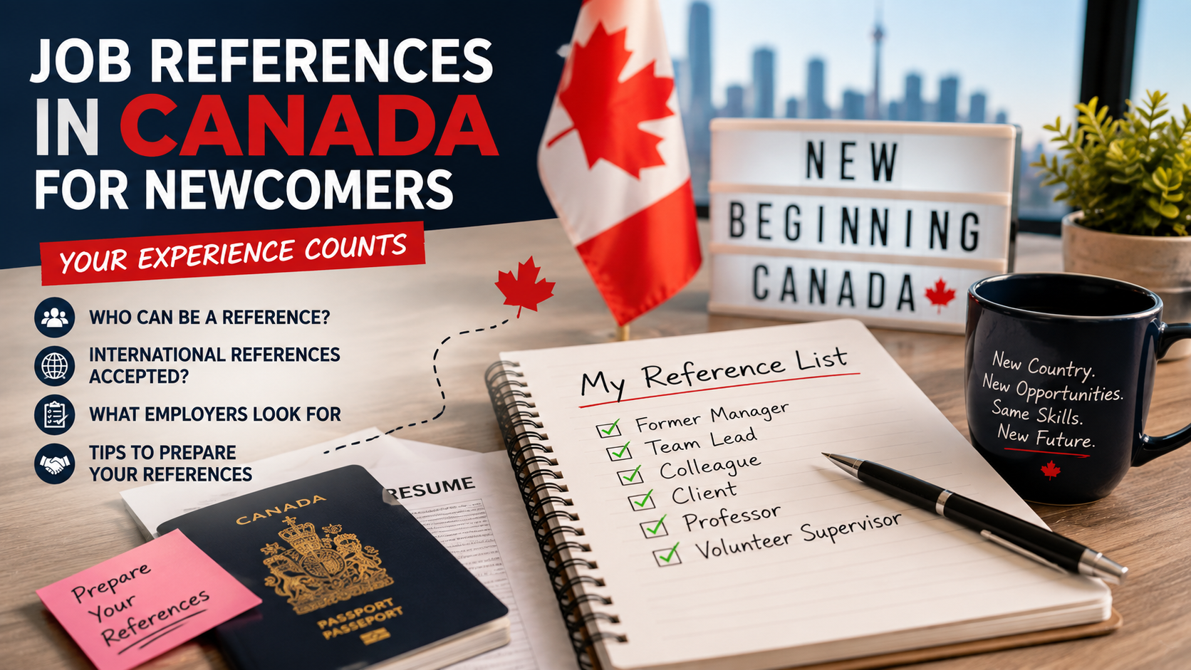 Job reference list for a newcomer applying for work in Canada