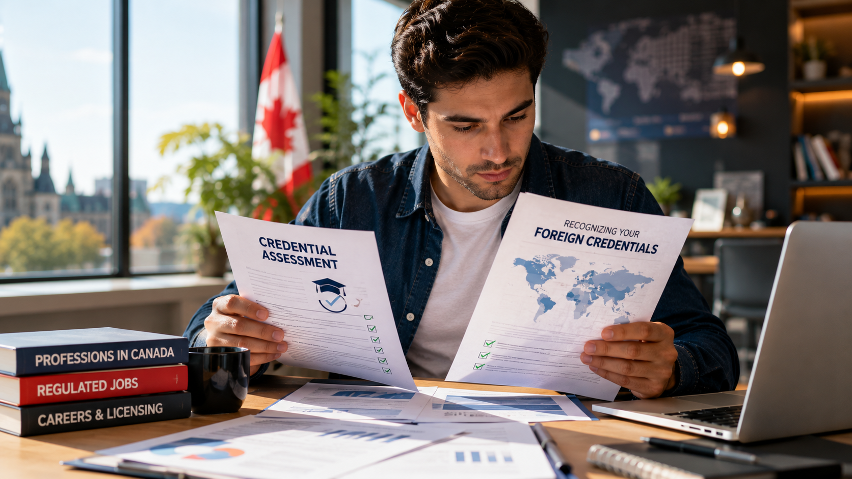 International professional reviewing documents for foreign credential recognition in Canada